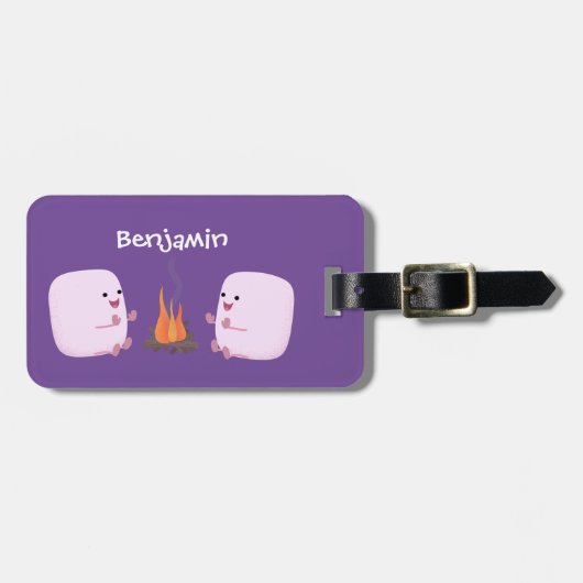 Étiquette À Bagage Marshmallows mignons roses par dessin animé sur le (Devant horizontal)