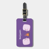 Étiquette À Bagage Marshmallows mignons roses par dessin animé sur le (Devant Vertical)