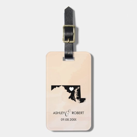 Étiquette À Bagage Maryland Map Mariage bagage balise, nom du couple (Devant Vertical)
