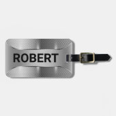 Étiquette À Bagage Masculine d'argent métallique Conception géométriq (Devant horizontal)