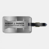 Étiquette À Bagage Masculine d'argent métallique Conception géométriq (Dos horizontal)
