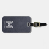 Étiquette À Bagage Masculine en cuir bleu gras monogramme (Devant horizontal)