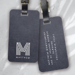 Étiquette À Bagage Masculine en cuir bleu gras monogramme<br><div class="desc">Un monogramme audacieux</div>