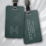 Étiquette À Bagage Masculine en cuir vert gras monogramme<br><div class="desc">Un monogramme audacieux</div>