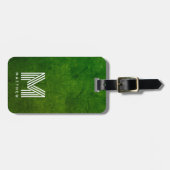 Étiquette À Bagage Masculine en cuir vert gras monogramme (Devant horizontal)