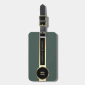 Étiquette À Bagage Masculine Executive Green & Gold Metal monogramme (Devant Vertical)
