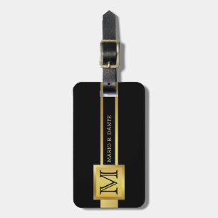 Étiquette À Bagage Masculine Executive Noir & Argent Métal monogramme