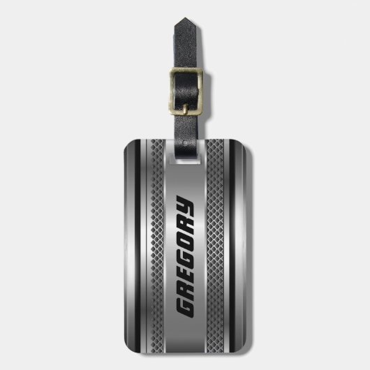 Étiquette À Bagage Masculine Faux Grandes Argent Design Monogramme (Devant Vertical)