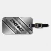 Étiquette À Bagage Masculine Faux Grandes Argent Design Monogramme 2 (Devant horizontal)