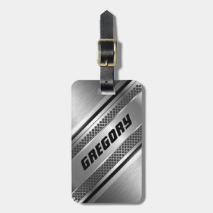 Étiquette À Bagage Masculine Faux Grandes Argent Design Monogramme 2