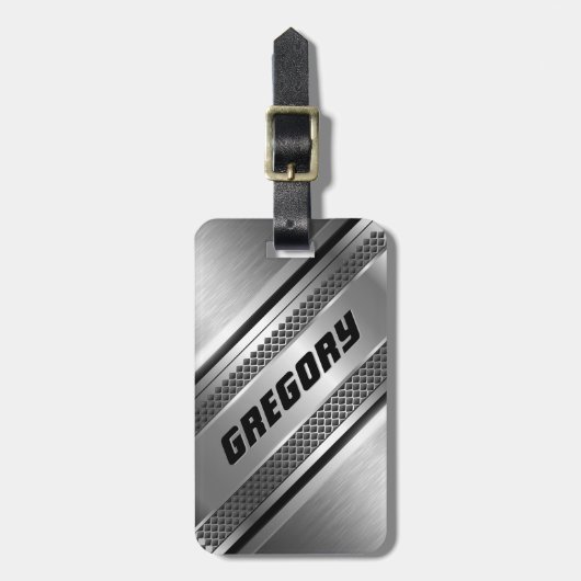 Étiquette À Bagage Masculine Faux Grandes Argent Design Monogramme 2 (Devant Vertical)