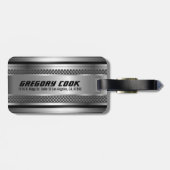 Étiquette À Bagage Masculine Faux Grandes Argent Design Monogramme 2 (Dos horizontal)