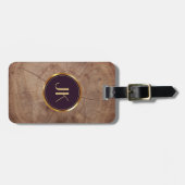 Étiquette À Bagage Masculine moderne élégante Bois monogrammé Nom (Devant horizontal)