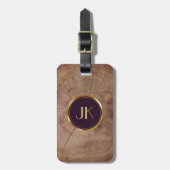 Étiquette À Bagage Masculine moderne élégante Bois monogrammé Nom (Devant Vertical)