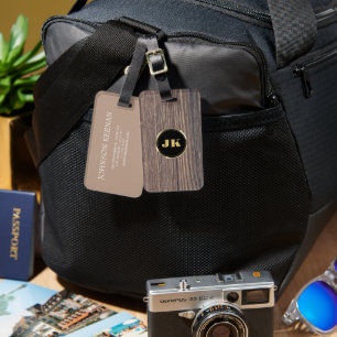Étiquette À Bagage Masculine moderne élégante Bois monogrammé Nom
