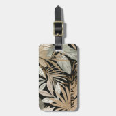 Étiquette À Bagage Masculine moderne Feuille Tropicale Noir & Or Pers (Devant Vertical)