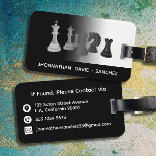 Étiquette À Bagage Masculine moderne noir et blanc Chess Travel