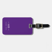 Étiquette À Bagage Masculine moderne Simple violet Initiales Monogram (Devant horizontal)