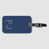 Étiquette À Bagage Masculine Monogramme Moderne Bleu Simple (Devant Horizontal)