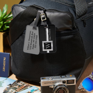 Étiquette À Bagage Masculine Monogramme Style Exécutif - Cuir Noir