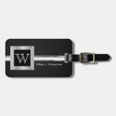 Étiquette À Bagage Masculine Monogramme Style Exécutif - Cuir Noir (Devant horizontal)
