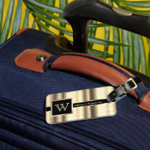 Étiquette À Bagage Masculine Monogramme Style Exécutif - Faux Gold