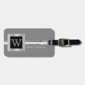 Étiquette À Bagage Masculine Monogramme Style Exécutif - Gris Argent (Devant horizontal)