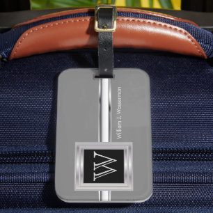 Étiquette À Bagage Masculine Monogramme Style Exécutif - Gris Argent