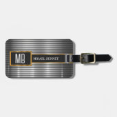 Étiquette À Bagage Masculine Monogramme Style exécutif - Métal Argent (Devant horizontal)