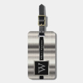 Étiquette À Bagage Masculine Monogramme Style exécutif - Métal Argent (Devant Vertical)