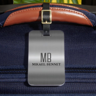 Étiquette À Bagage Masculine Monogramme Style exécutif - Métal Argent