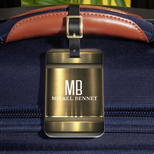 Étiquette À Bagage Masculine Monogramme Style exécutif - Métal Argent (Insitu Rectoal 2)