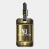 Étiquette À Bagage Masculine Monogramme Style exécutif - Métal Argent (Devant Vertical)