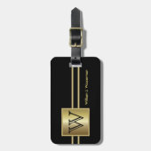 Étiquette À Bagage Masculine Monogramme Style Exécutif - Noir & Or (Devant Vertical)