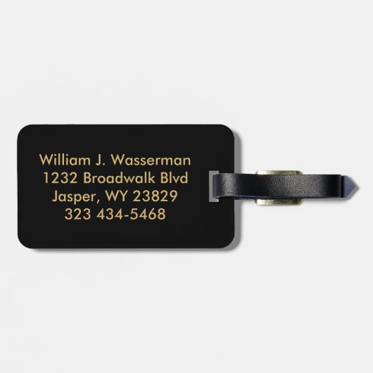 Étiquette À Bagage Masculine Monogramme Style Exécutif - Noir & Or (Dos horizontal)