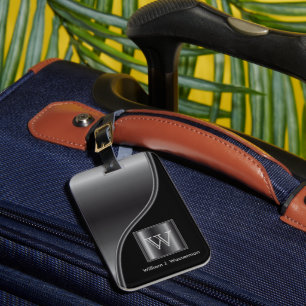 Étiquette À Bagage Masculine Monogramme Style Faux Noir Acier