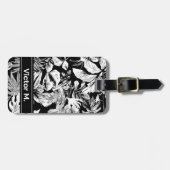 Étiquette À Bagage Masculine tropicale moderne noir et blanc (Devant horizontal)