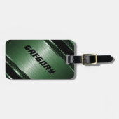 Étiquette À Bagage Masculine Vert Moderne Faux Rayures métalliques 2 (Devant horizontal)