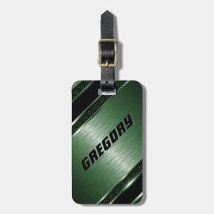 Étiquette À Bagage Masculine Vert Moderne Faux Rayures métalliques 2