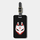Étiquette À Bagage Masque japonais Kitsune Fox sur noir (Devant Vertical)