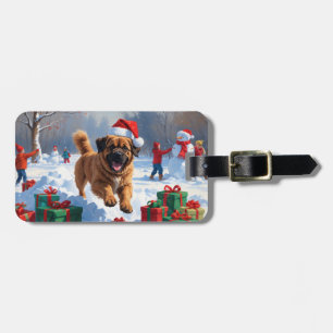 Étiquette À Bagage Mastiff Tibétain Courant dans la Neige avec un Cha