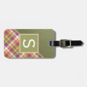 Étiquette À Bagage Mauve Pink Apple Green Classy Simple Plaid Motif (Devant horizontal)
