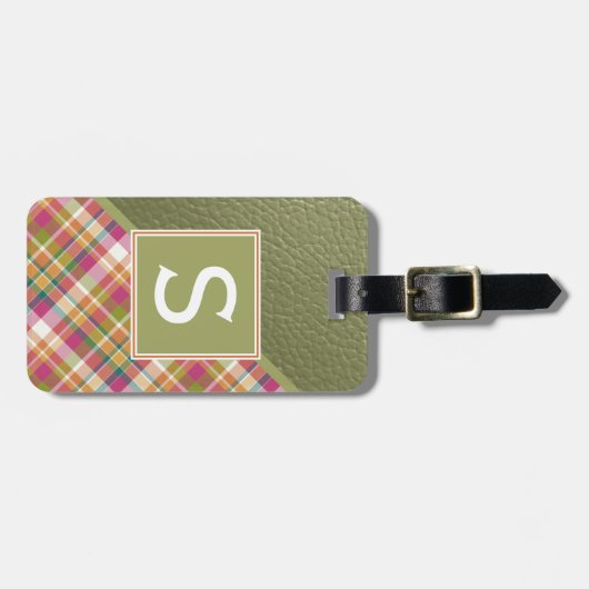 Étiquette À Bagage Mauve Pink Apple Green Classy Simple Plaid Motif (Devant horizontal)