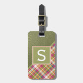 Étiquette À Bagage Mauve Pink Apple Green Classy Simple Plaid Motif (Devant Vertical)