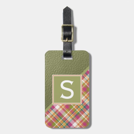 Étiquette À Bagage Mauve Pink Apple Green Classy Simple Plaid Motif (Devant Vertical)