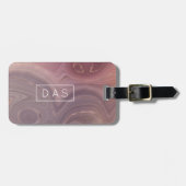 Étiquette À Bagage Mauve Strata | Monogramme d'agate d'or rose foncé (Devant horizontal)