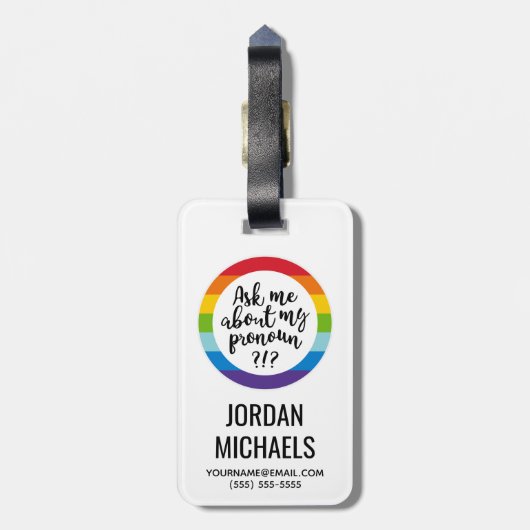 Étiquette À Bagage Me Demandez-Moi Mon Pronoun ? (Dos Vertical)