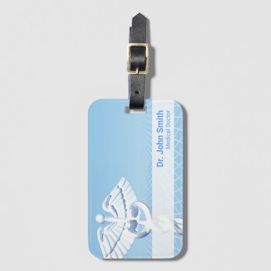 Étiquette À Bagage Médicale blanc 3D Caduceus Blue Design (Devant Vertical)