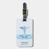 Étiquette À Bagage Médicale Blue Hermes Rod Caduceus Water Riples (Devant Vertical)