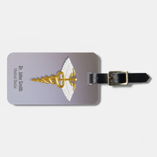 Étiquette À Bagage Médicale Elegant Gold Caduceus ailes blanches (Devant horizontal)